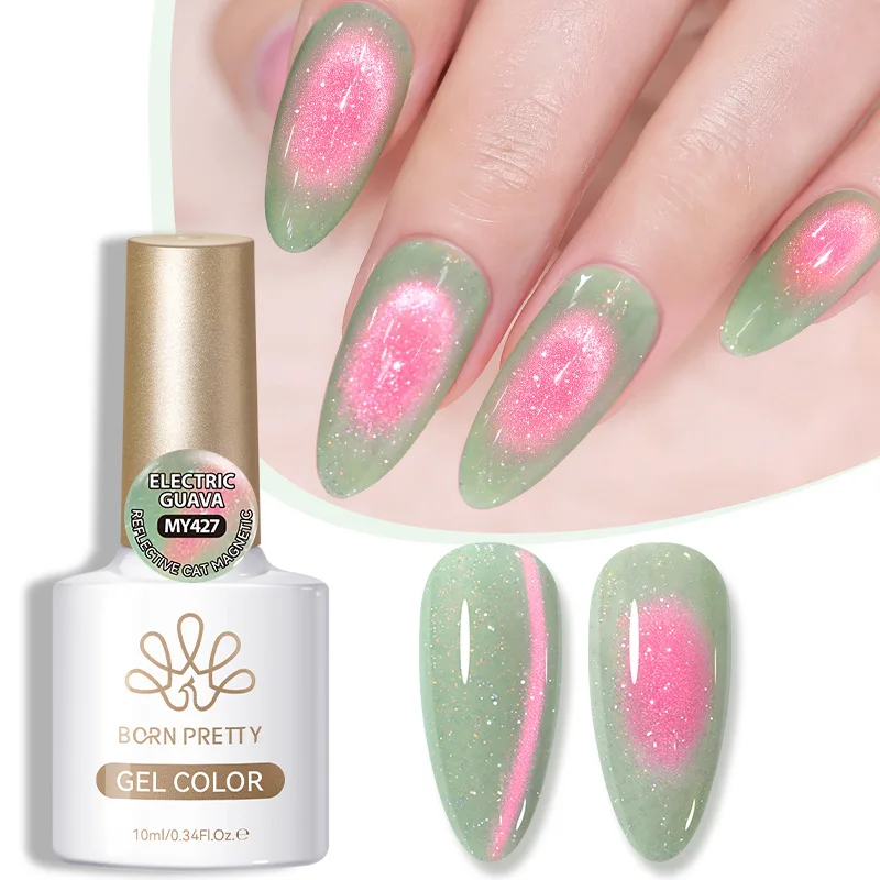 BORN PRETTY 10 ml elektrischer Guava-Katze-Magnet-Gel-Nagellack, grüner Glitzer, Sommer, Soak Off UV, semi-permanenter Lack, Nagelstudio