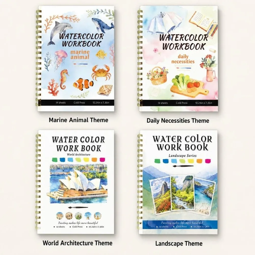 200GSM Watercolor Workbook Flower Scenery Animal Spiral-Bound Watercolor Painting Book Multiple Styles Artistic