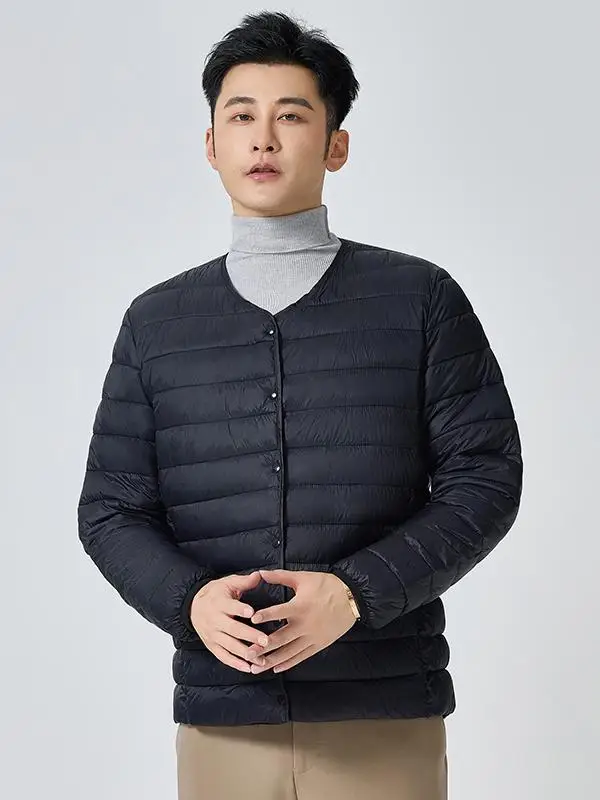 メンズ軽量フリース裏地ダウンコットンインナーウェアネックレス新スタイルスモールコットンジャケットアーバンファッションショートコート