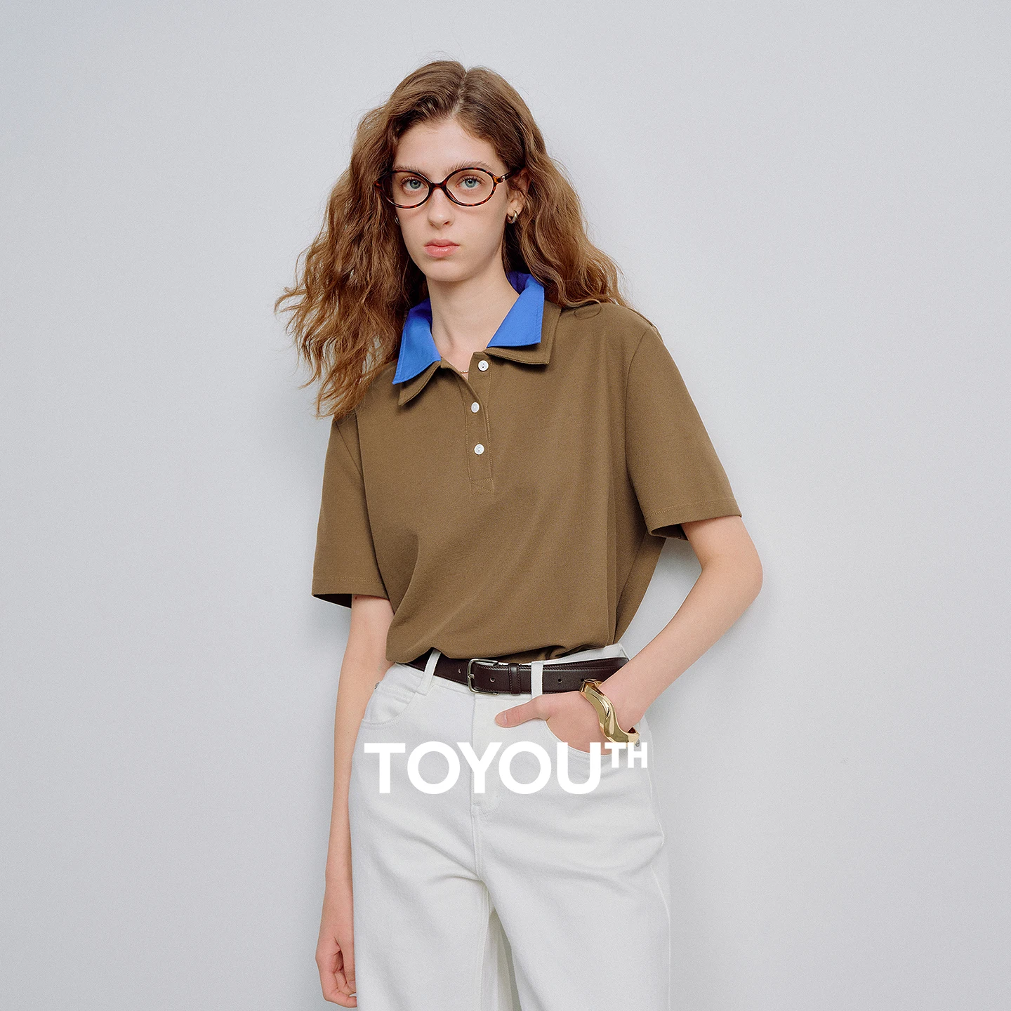 

TOYOUTH Женские хлопковые футболки с пикетом, весна 2026, новые свободные топы-поло с двойным воротником и нишевым дизайном
