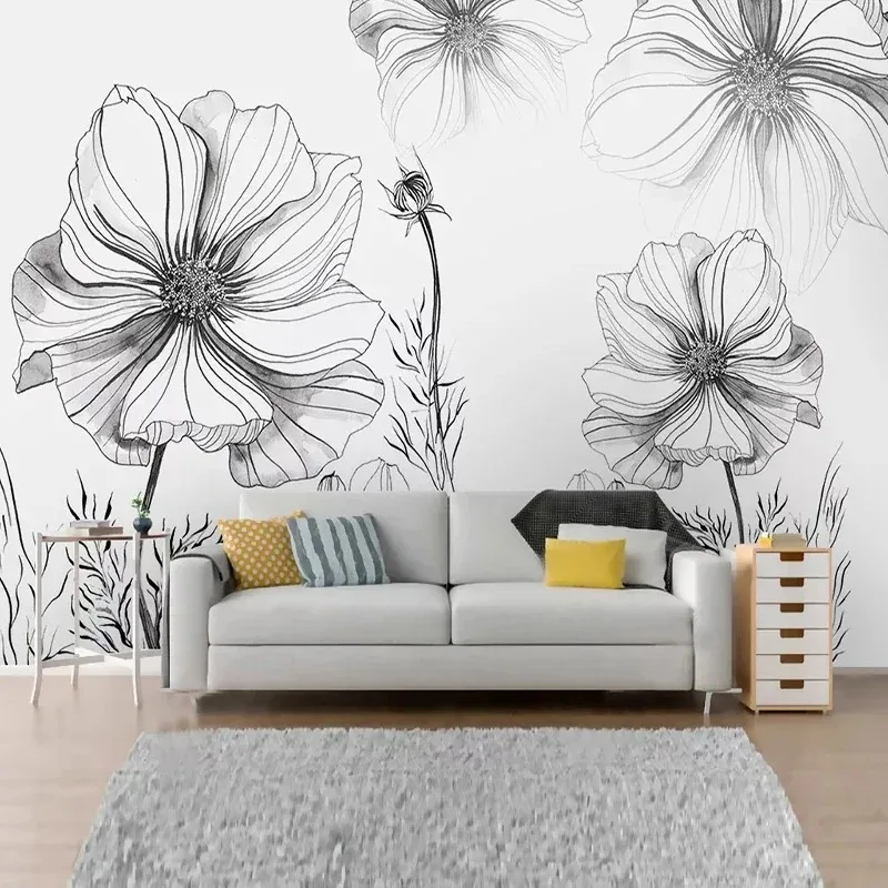 Custom 3D Wall Murals Wallpaper Modern Hand Painted Plain Color Floral Creative Living Room Sofa Bedroom Decor Papel De Parede