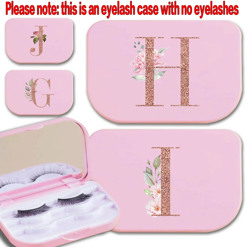 

Portable False Eyelashes Storage Case With Mirror Fake Eye Lash Organizer Three Layer False Eyelash Box Rose Gold Letter Pattern