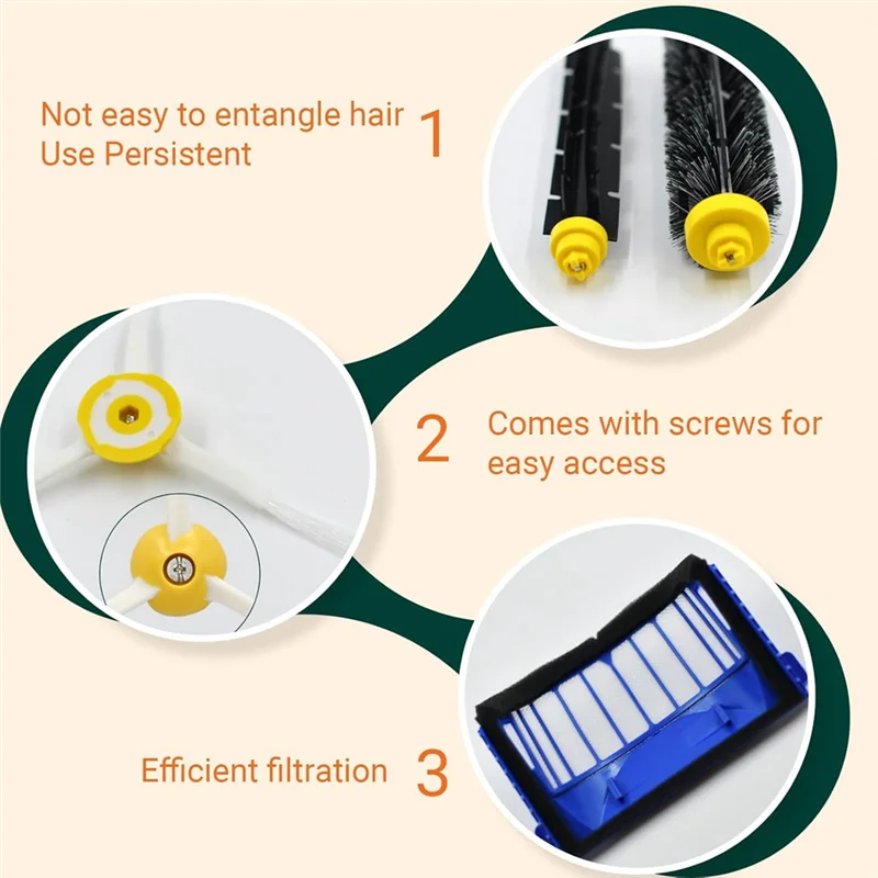

ABJO-Replacement Parts For Irobot Roomba 692 694 676 675 695 677 671 655 645 690 680 660 650 620 614 Vacuum Brush Filters