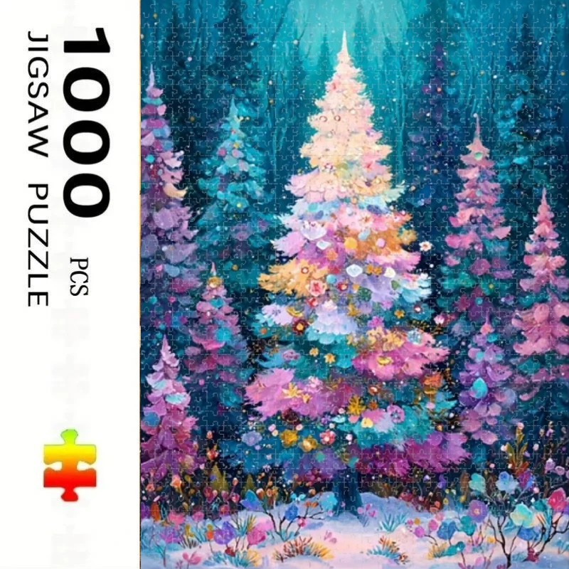 500/1000pcs for Adults Jigsaw Puzzle Winter Forest Pastel Xmas Tree Challenging Large-Scale Brain Teaser with Complex Patterns