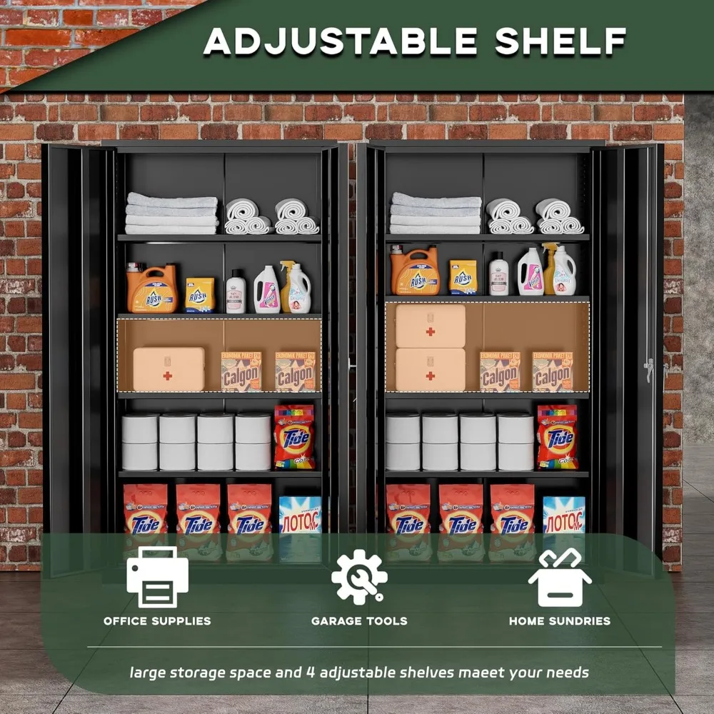 72" H Metal Storage Cabinet, 36" W x 18" D Black Locking Metal Garage Storage Cabinet image 5