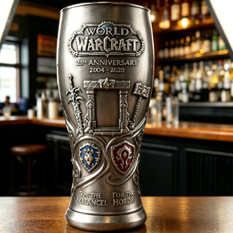 World of Warcraft 22. Jubiläum Glasbecher 2004-2026 Allianz & Horde Sammlerstück Bierkrug für Fans