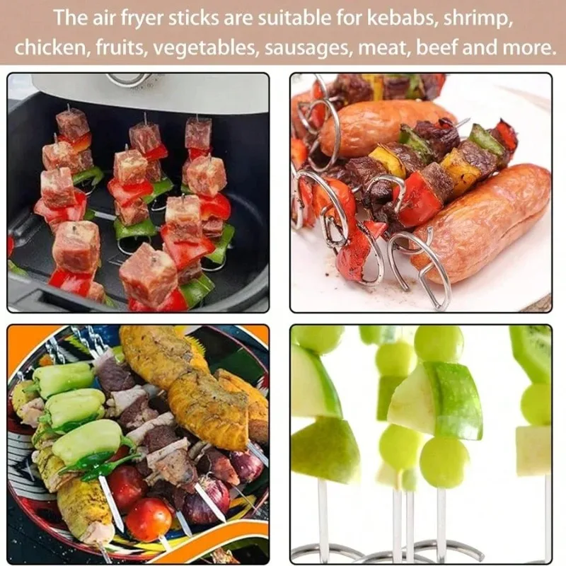 10-30 Stück Edelstahl-Grillspieße für Heißluftfritteusen, vertikale Grillspieße, universelles Zubehör, wiederverwendbare vertikale Grillstäbe – Detail 7