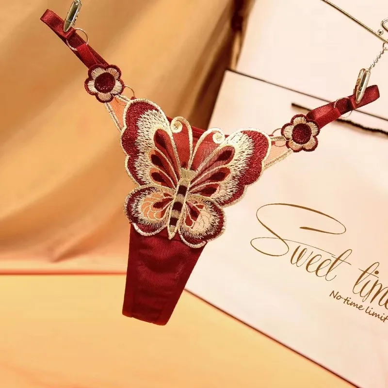 Sexy krajkové tanga pro ženy s nízkým pasem, motýlími kalhotkami, G-stringy, průhledné síťované kalhotky s nastavitelným pasem, Culotte Femme - náhled 2