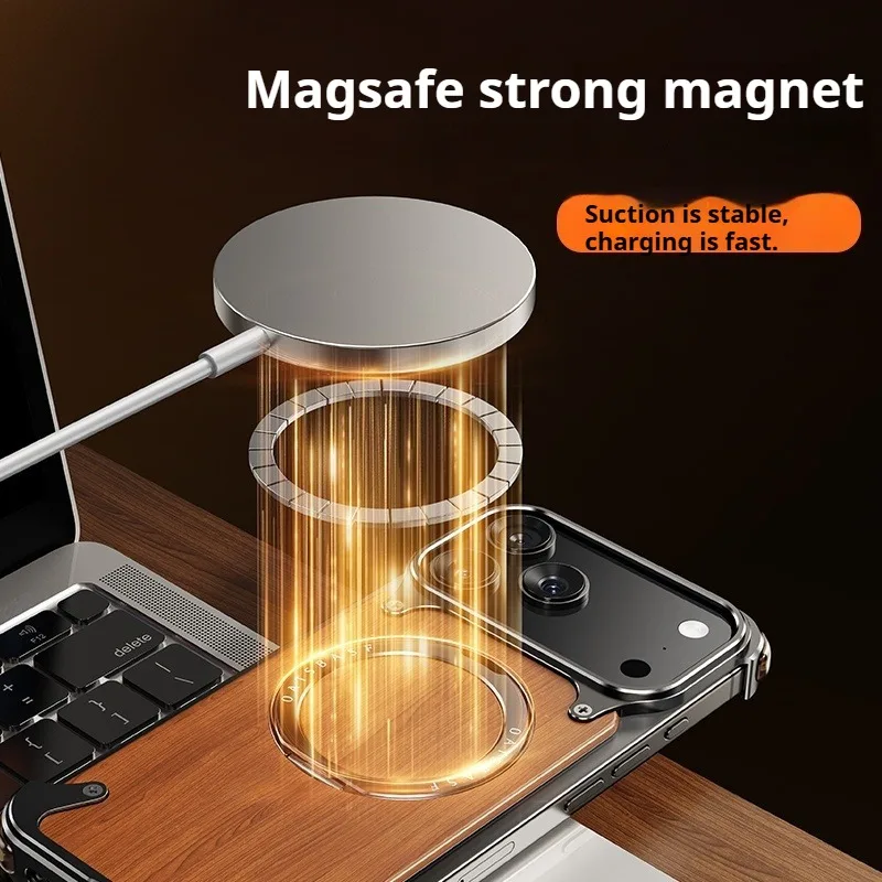غطاء Eary Natural Wood لهاتف iPhone 17 Pro Max 17 Air بدون إطار مع MagSafe 360 ° غطاء حماية مقاوم للصدمات بحامل هاتف قابل للدوران
