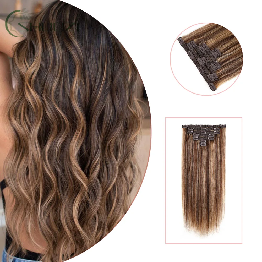 Clip In Hair Extension Human Hair 100% Human Hair Human 70G Natural Hair Clips Straight Seamless Clip In Human Hair Extensions