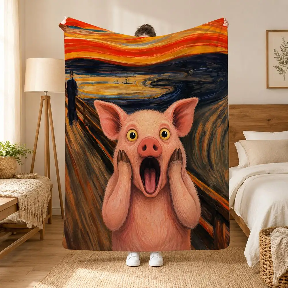 Edvard Munch The Scream Animal Throw Blanket Soft Flannel Throw Lightweight Summer Home Nap for Office Travel Sofa Bed