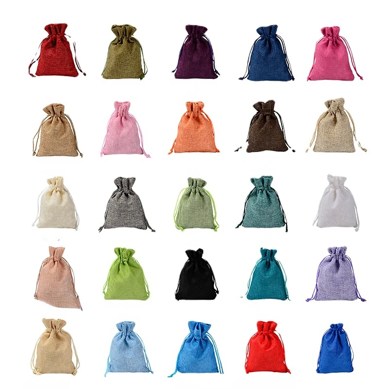 5pcs Multisize Jute Burlap Linen Drawstring Bag Christmas Halloween Gift Bags Wedding Birthday Party Candy Chocolate Packing Bag