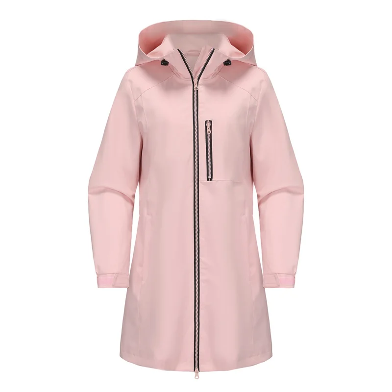 

2025 Trench Coat Women's Hooded Windbreaker Windproof Rainproof Anorak Coat Fleece Outdoor Sports Loose Outerwear Spring Autumn