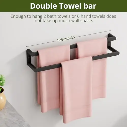 

Black 25 Inch Dual Tier Wall Mount Towel Bar Heavy Duty For Bathroom With Space Saving Design