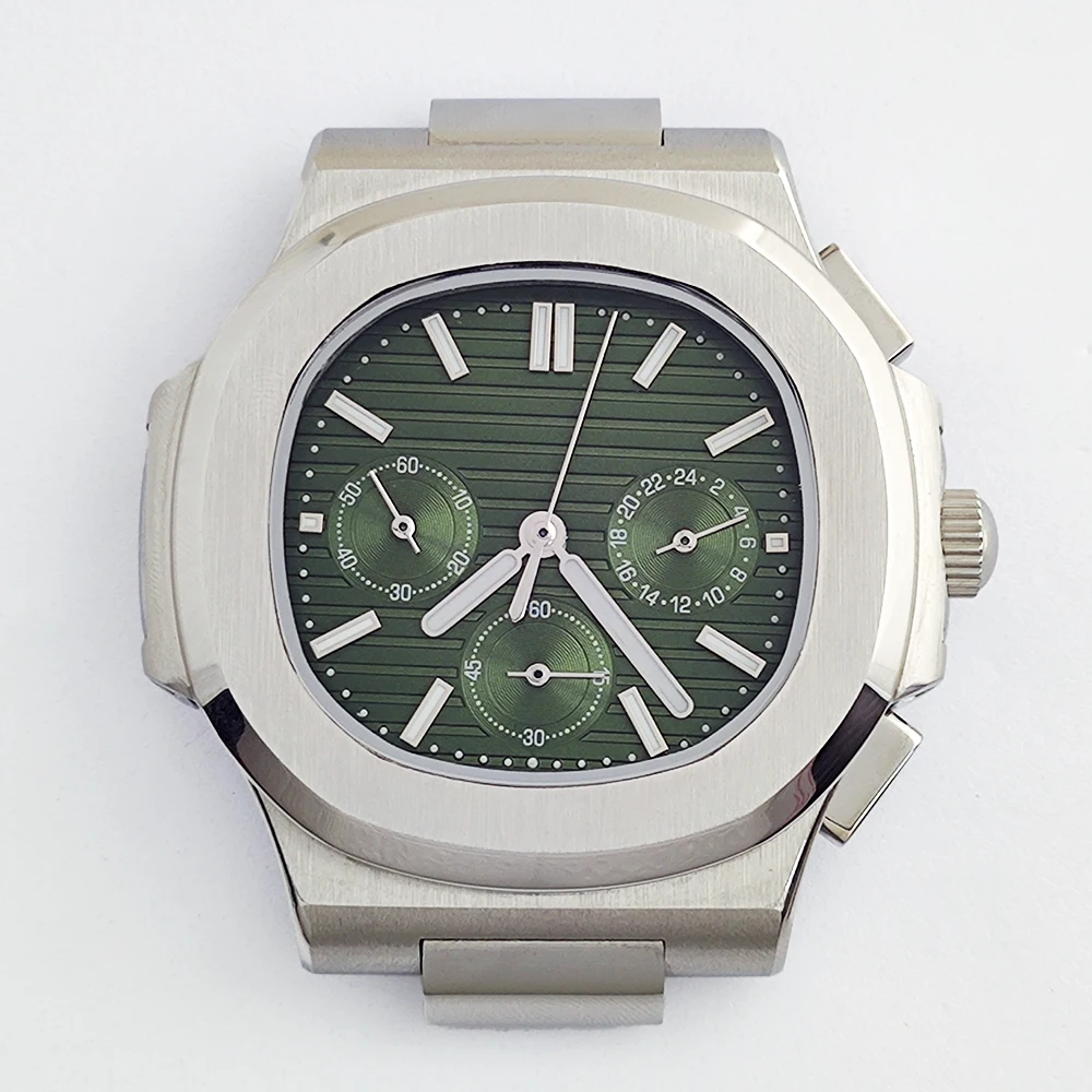 VK63 39.5mm Octagonal Square Stainless Steel Case 29.9mm Dial Rubber Strap Set Suitable For VK63 Quartz Movement Watch Module