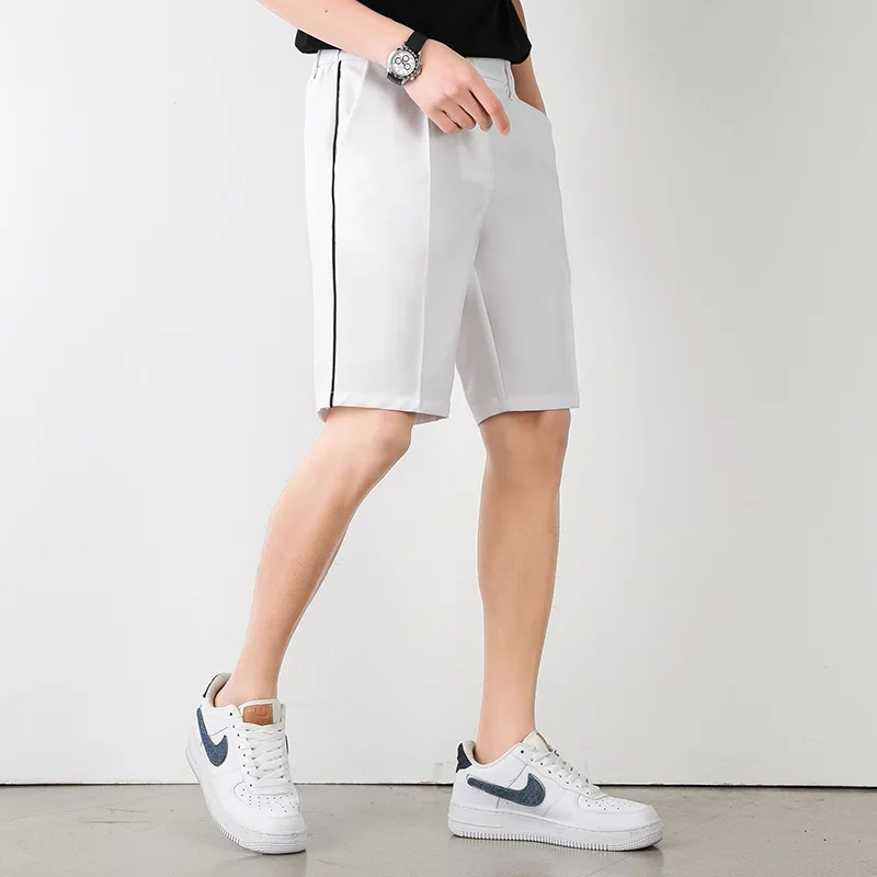 

Повседневные белые мужские шорты-бермуды для лета, для активного отдыха, модные свободные прямые брюки, молодежные, однотонные, стильные