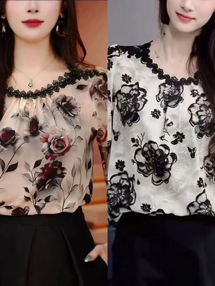 

Faionable Red Rose Print T-irt Women's Loose Fit Summer New Sle Slimming Top Large Size Casual Comfortable irt