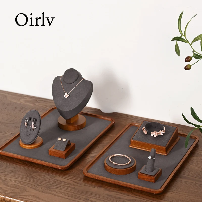 Oirlv Solid Wood Jewelry Tray Bracelet Ring Display Props Sets Jewelry Organizer Holder Necklace Display Stand Jewelry Plate