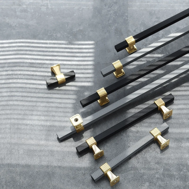 High-end European Cabinet Door Handle Cabinet Wardrobe Handle Drawer Shoe Cabinet Black Gold Handle Hardware Accessories