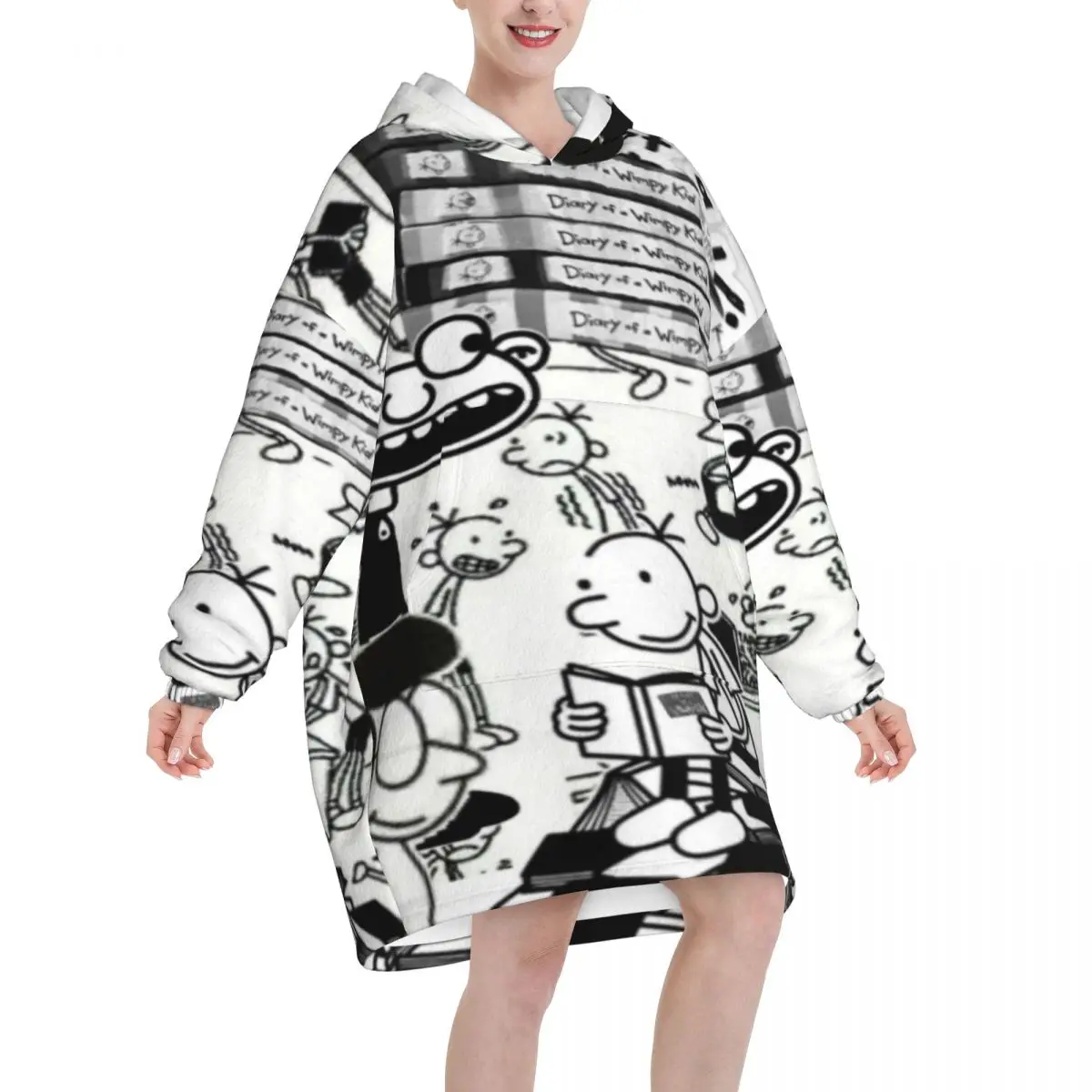 Diary Of A Wimpy Oversized Blanket Hoodie Sweatshirt Long Fleece Hooded Wearable Blanket with Large Pocket for Women Men