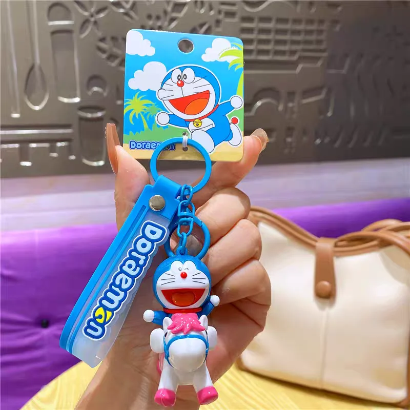 Genuine Horse Riding Doraemon Daily Time Series Keychain Couple Car Key Decoration Pendant Schoolbag Hanging Doll Birthday Gift