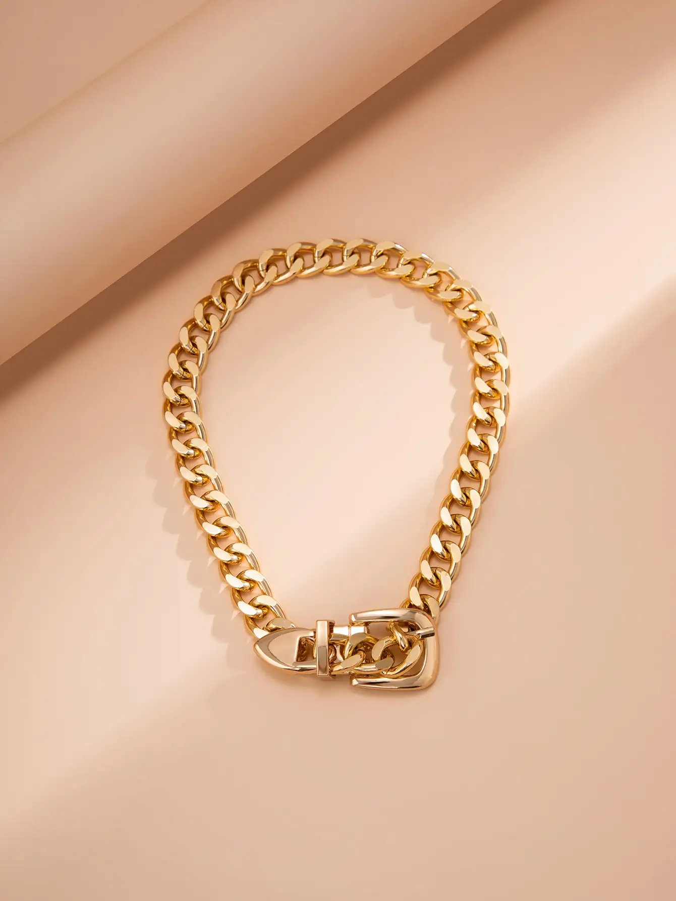 

Gold-Tone Chunky Chain Choker Necklace with Buckle Detail