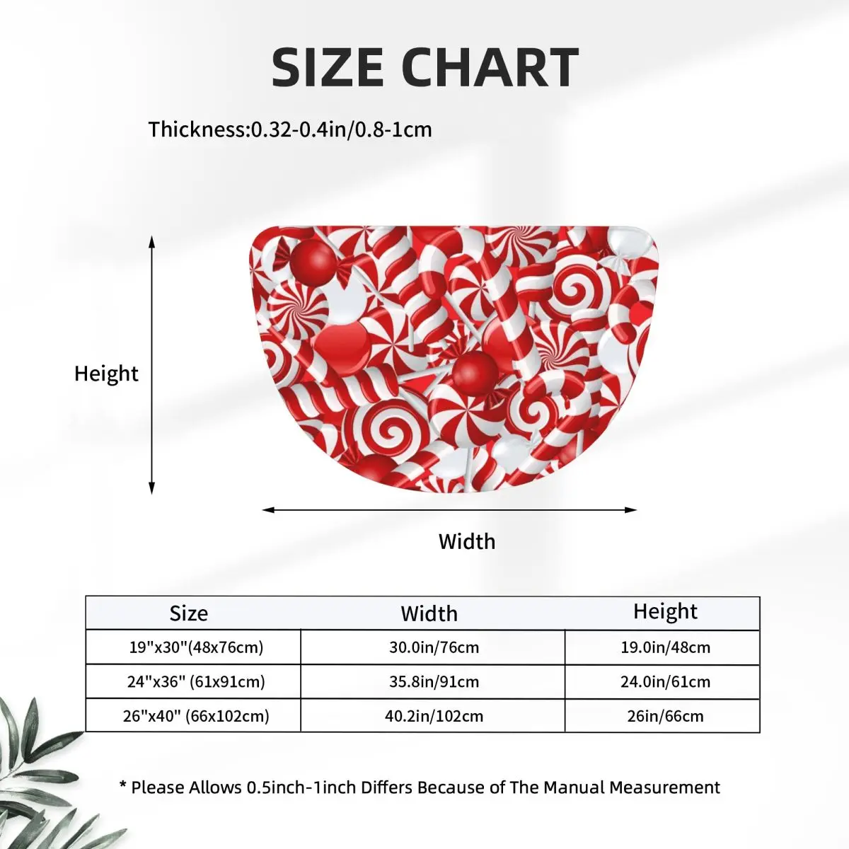 Peppermint Candy Soft Flannel Half Round Doormat Non Slip Bathroom Mat Absorbent Floor Carpet for Garage