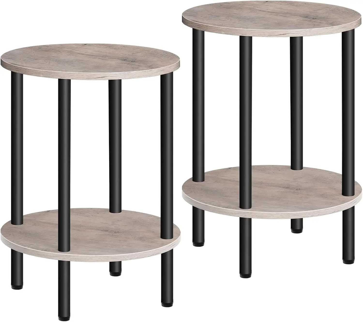 

2-х уровневый круглый приставной столик, промышленная тумбочка с металлическими ножками для гостиной, спальни, серо-черного цвета