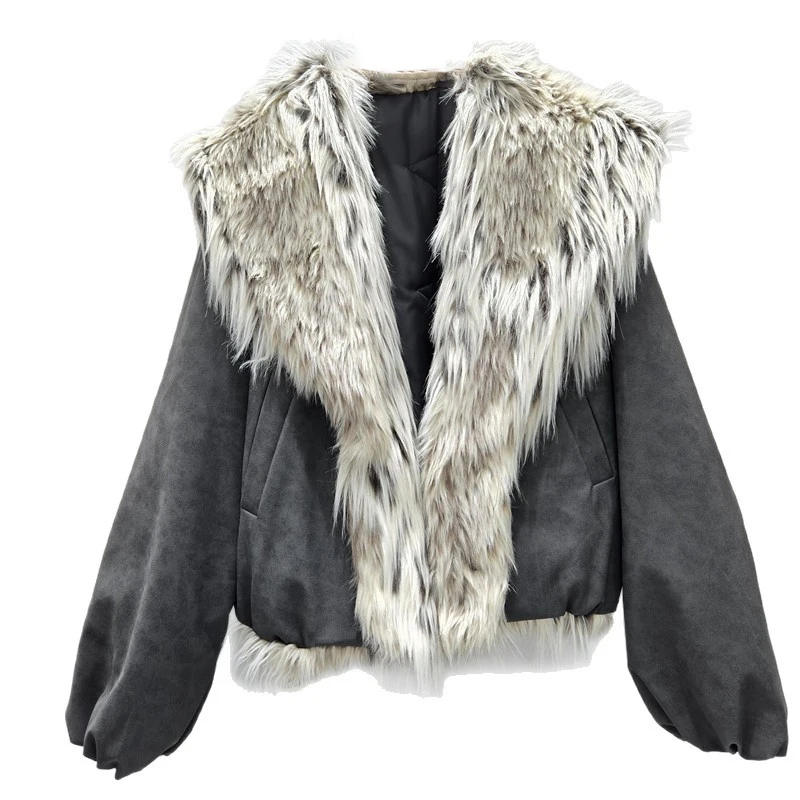 WTHT العصرية موضة المرأة 2025 الشتاء أفخم التلبيب طوق مبطن سترة جديدة طويلة الأكمام معطف دافئ الإناث 1LS2681