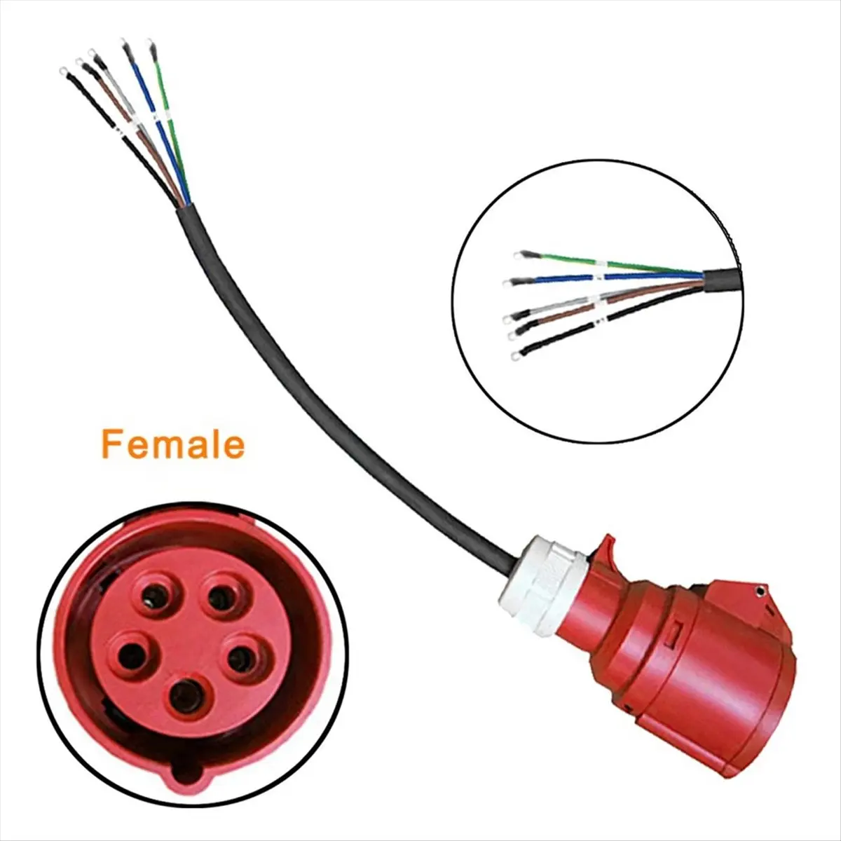 Super Sale EV Charger CEE Red Power Female Plug with Cable 5 Pins Socket Adapter Connect with 16A 11KW Portable Charger