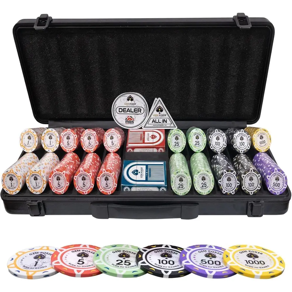 

Набор фишек для покера Luna 14 GClay или Texas Hold'em, 500 штук, с номерами, в комплекте с высококачественным кейсом для переноски с прочным наполнителем из EVA-пены.