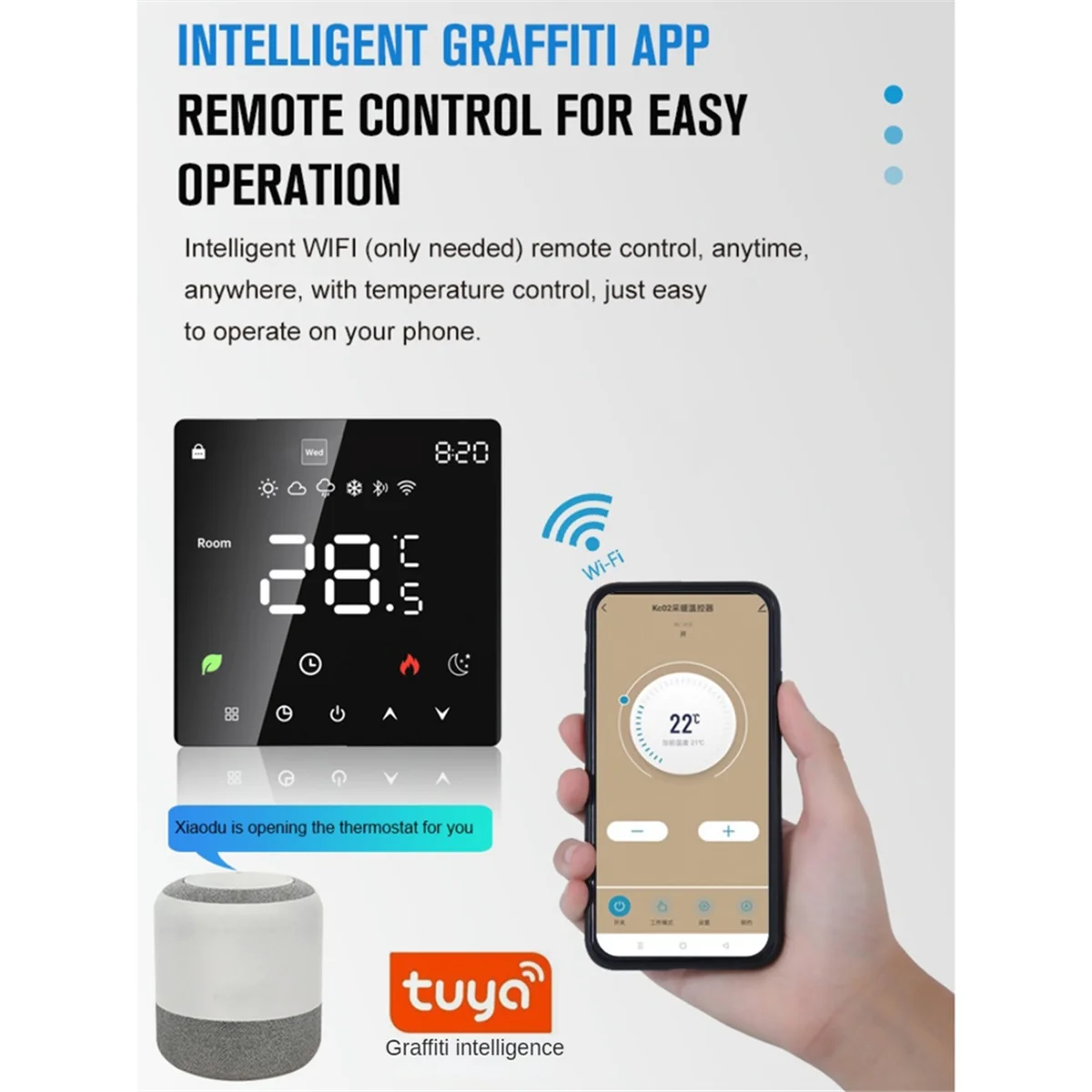 Thermostat WIFI Graffiti écran tactile Thermostat de chauffage Thermostat intelligent WIFI blanc 3A plomberie/chaudière murale suspendue