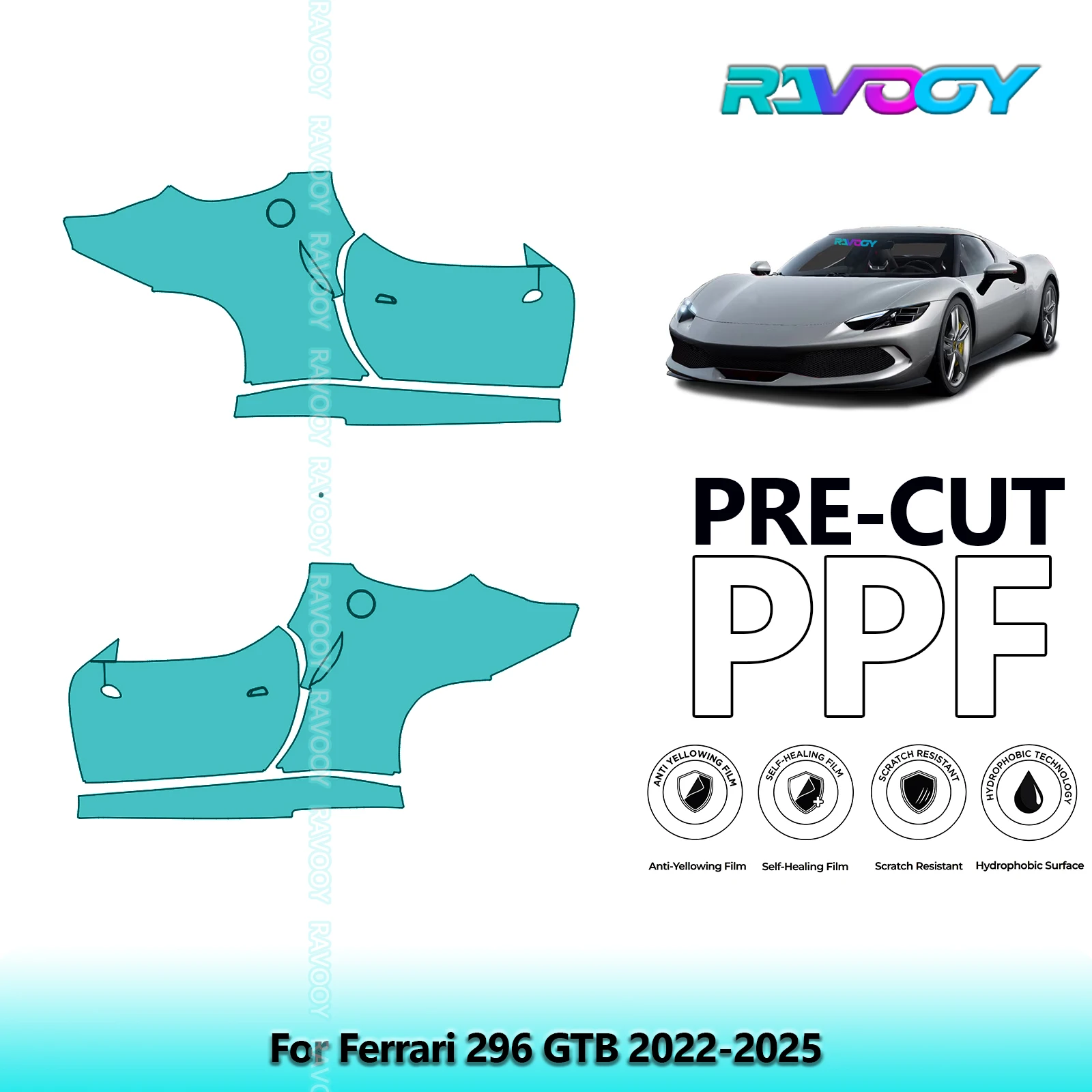 

For Ferrari 296 GTB 2022-2025 8.5mil Clear Matte Pre-Cut PPF Door & A/B Pillar Kit TPU Paint Protection Film Set