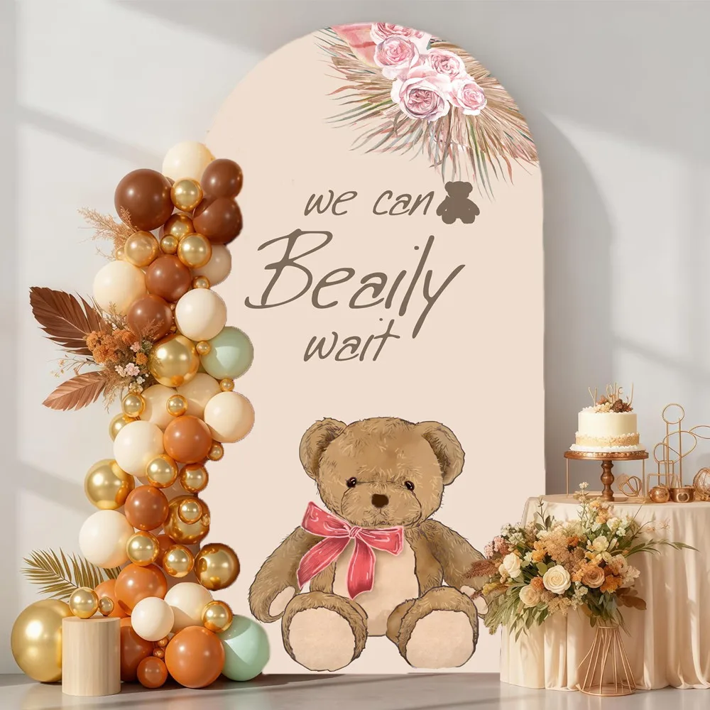 Boho Style Bear Theme Birthday Party Decor Arch Backdrop Cover Baby Shower Hello Baby Pregnant Portrait Photo Arch Background