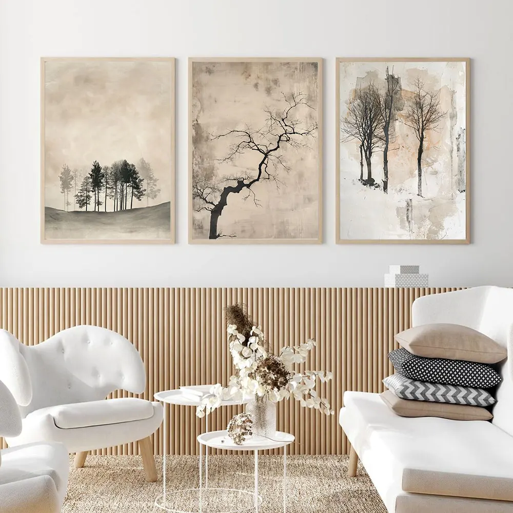 Minimalistic Trees Canvas Painting Wall Art Posters Japandi Wabi Sabi Prints Neutral Colors Living Room Home Decor