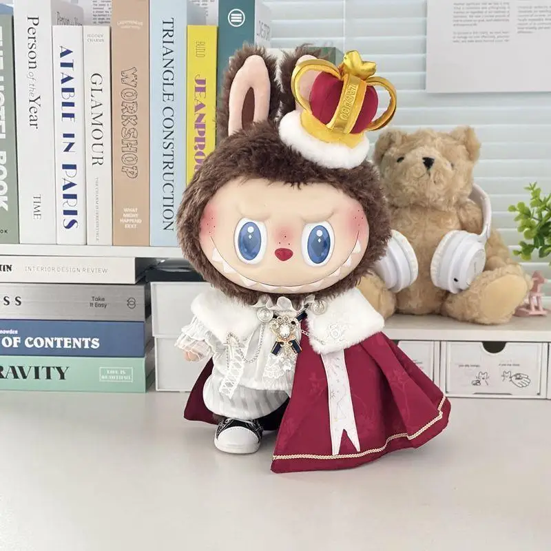 

For 15/17cm Ropa Labubu v3 baby clothes outfit vinyl pendant doll red cape clothes king crown heart macaron for labubu cloth