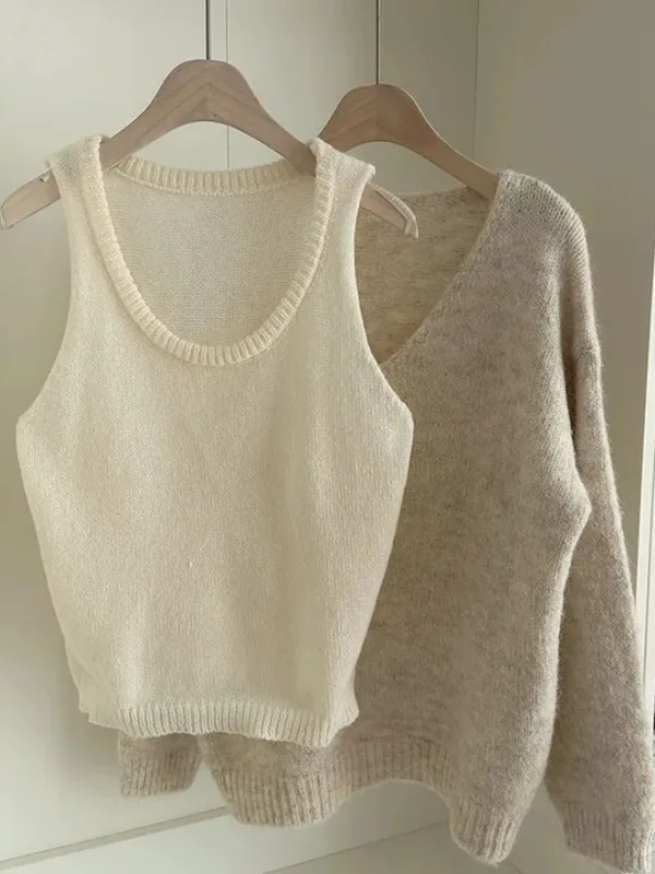 Conjunto de Suéter de Punto Suave y Acogedor con Hombros Descubiertos para Mujer, Conjunto de Dos Piezas Hoado, Moderno par...