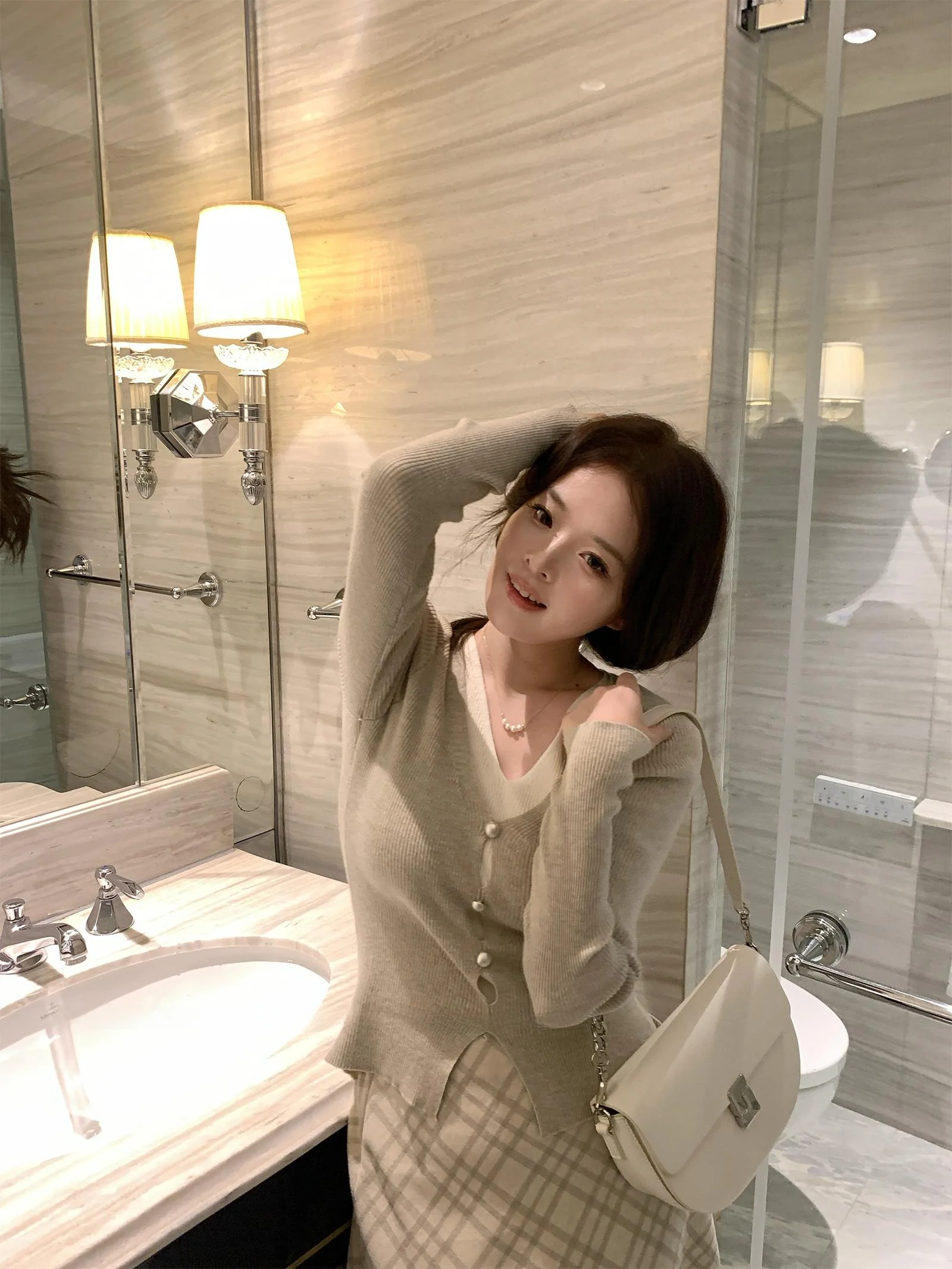 

Rosewth Cry Sweet Cheese Color Blo V Ne Wool Knitted Sweater Slim Fit Inner Wear Top for Autumn Winter Commute Sle