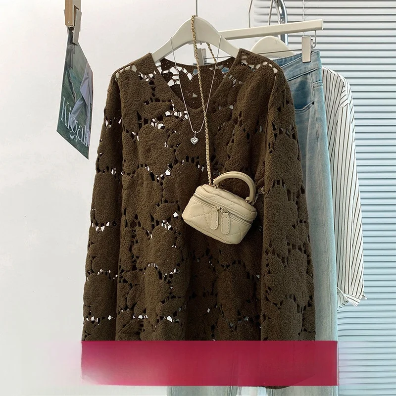 Women's Loose Knitted Top Pure Color Versatile Casual Style Polyester Cotton Blend Comfortable Fit All Seasons Basic Tee