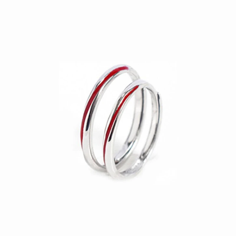 Sole Memory Creative Cute Red Line Couple 925 Sterling Silver Fine Jewelry Luxury Resizable Opening Female Ring RI598 - Image 4