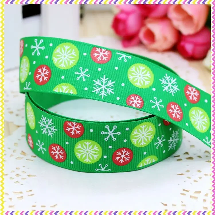 DHK 5 yards Christmas snow 3 size options printed grosgrain ribbon headwear hair bow diy party decoration wholesale OEM C1451