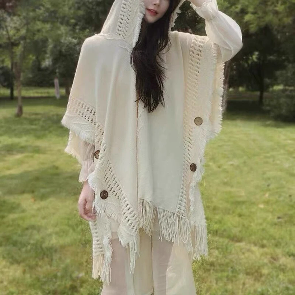 

Bohemian Tassel Shoulder Wrap Knitted Sweater Caped Hooded Scarf Versatile Women's Fashion Casual Travel Style from Grassland