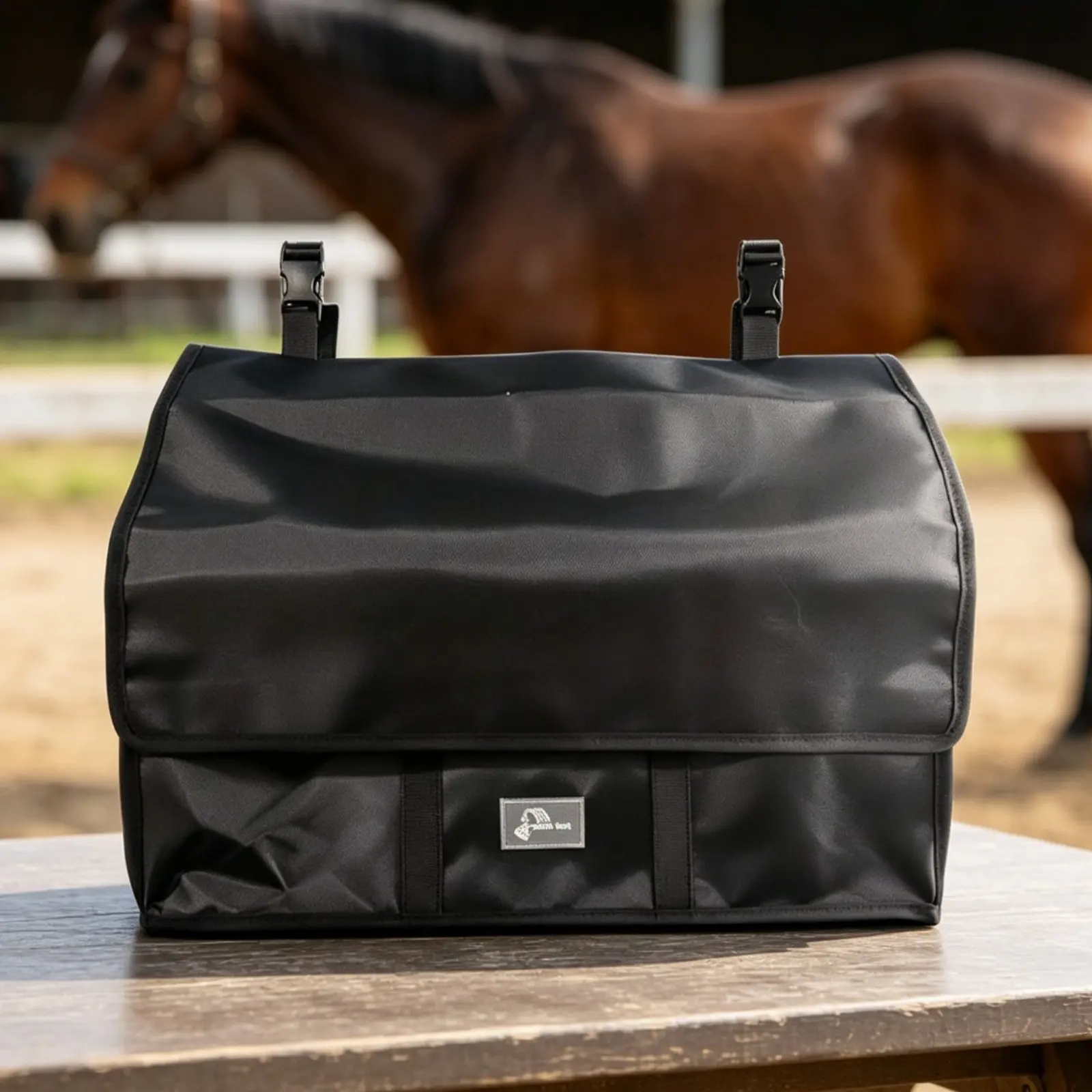 

Double Layer Storage Bag Portable Multi-Pocket Tack Bag Horse Grooming Tote Wear-Resistant Large Capacity for Equestrians