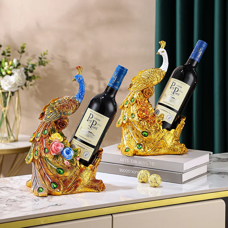 Wine rack ornament wine cabinet decoration Chinese living room TV cabinet high-end peacock wine holder housewarming gift
