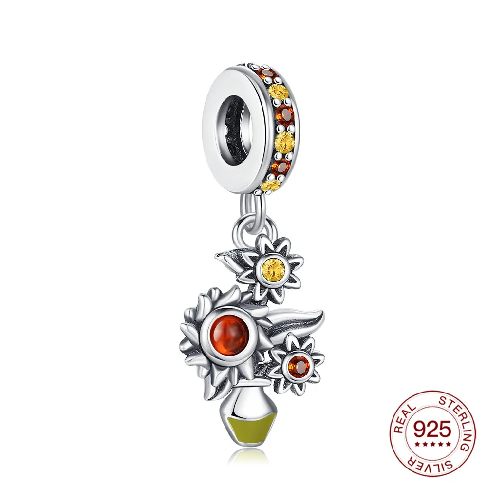 

925 Sterling Silver Famous Painting Pendant Sunflower Charms Jewelry Making Fashion Jewelry Beads For Women's Daily Wear Gifts