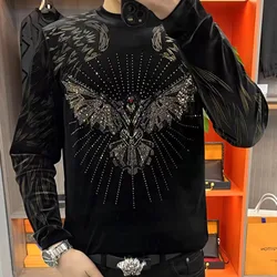 High Quality Homme Diamond Autumn Hot Drill Slim T-Shirts Social Club Outfits T Shirt Men Long Sleeve Pullover Men Clothing