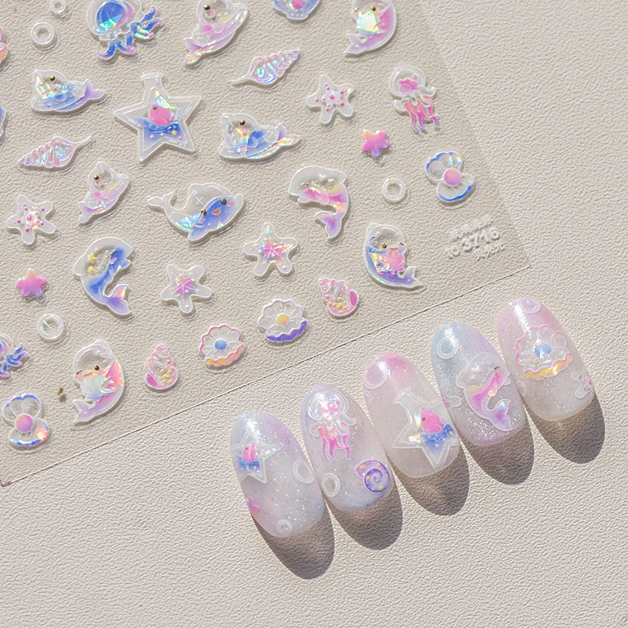 Bagful Jellyfish Wasserblasen Seepferdchen Ozean Seestern verpackte Sterne Schwimmringe Regenbogen 5D Nail Art Aufkleber Maniküre Aufkleber