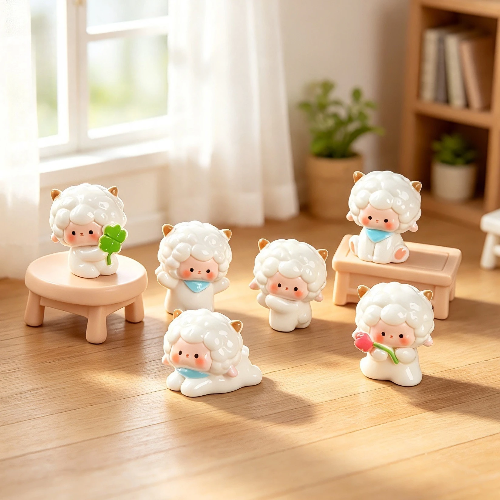 6Pcs Cute Sheep Mini Figurines Micro Landscape Ornaments Blind Box Style Garden Decor Accessories Car Desktop