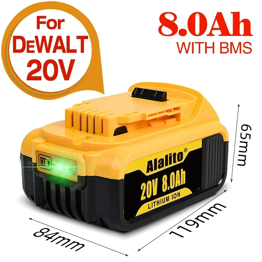 

2023 Upgrade 20V 6.0Ah 8.0Ah DCB200 Replacement Li-ion Battery for DeWalt MAX DCB205 DCB201 DCB203 Power Tool Batteries