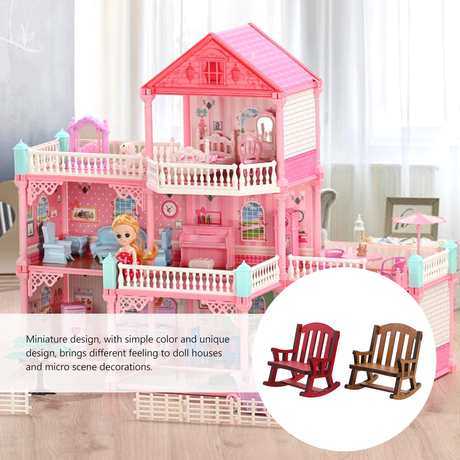 قطعتان من الكراسي الخشبية الصغيرة: ديكور أثاث بيت الدمى من الخشب الطبيعي المدمج لعيد الميلاد وحلي المنزل على الطاولة للأطفال